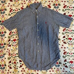 Ralph Lauren Linen Striped Button-Down Shirt in Blue, Size S